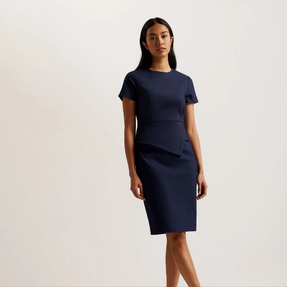 Ted Baker Navy Peplum Dress - Picture 1 of 5
